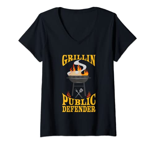 Mujer Parrilla para ahumar y cocinero de barbacoa Public Defender Camiseta Cuello V