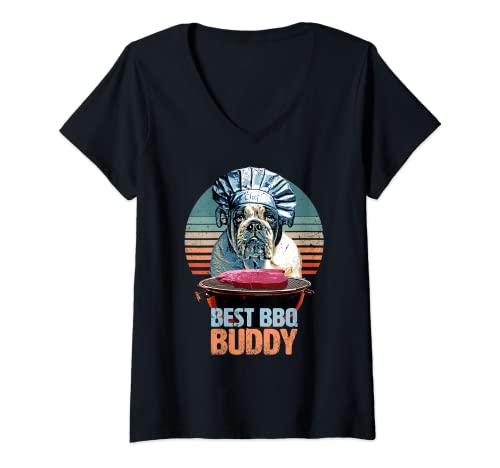 Mujer Dulce Bulldog Inglés - Barbacoa entusiasta & Hobby BBQ Cocinero Camiseta Cuello V